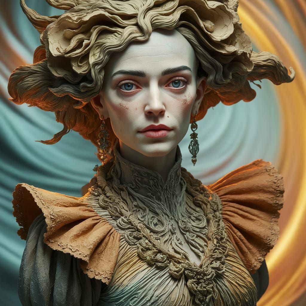 Ethereal Woman with Swirling Hues: A Poetic Portrait
