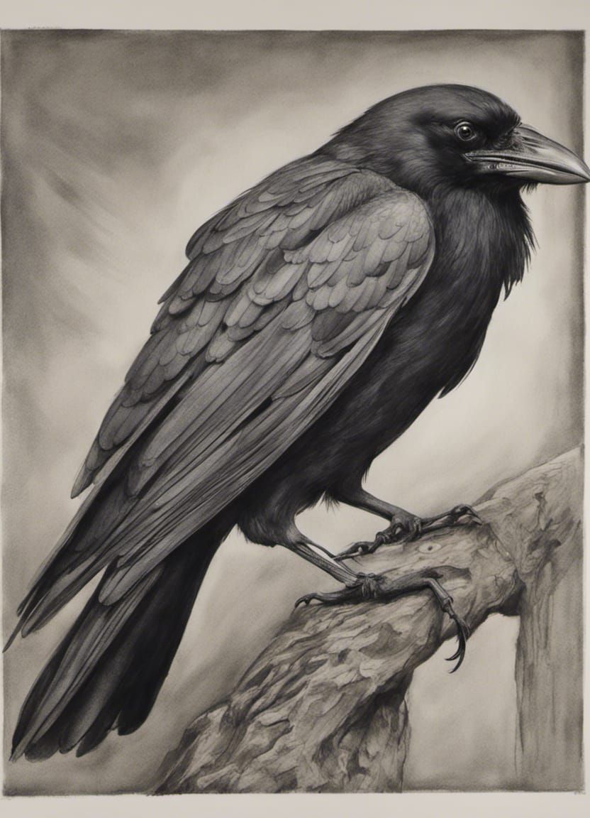Hyperdetailed Crow Drawing in Edith Holden Style