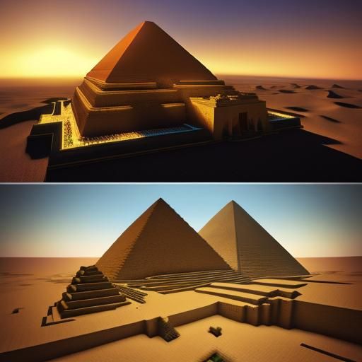 Giza Pyramids Sunset Reflection in Minecraft Graphics