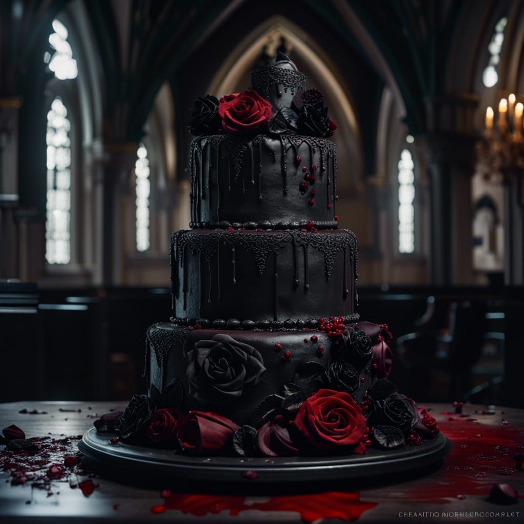Dark Gothic Vampire Wedding Cake with Black Roses