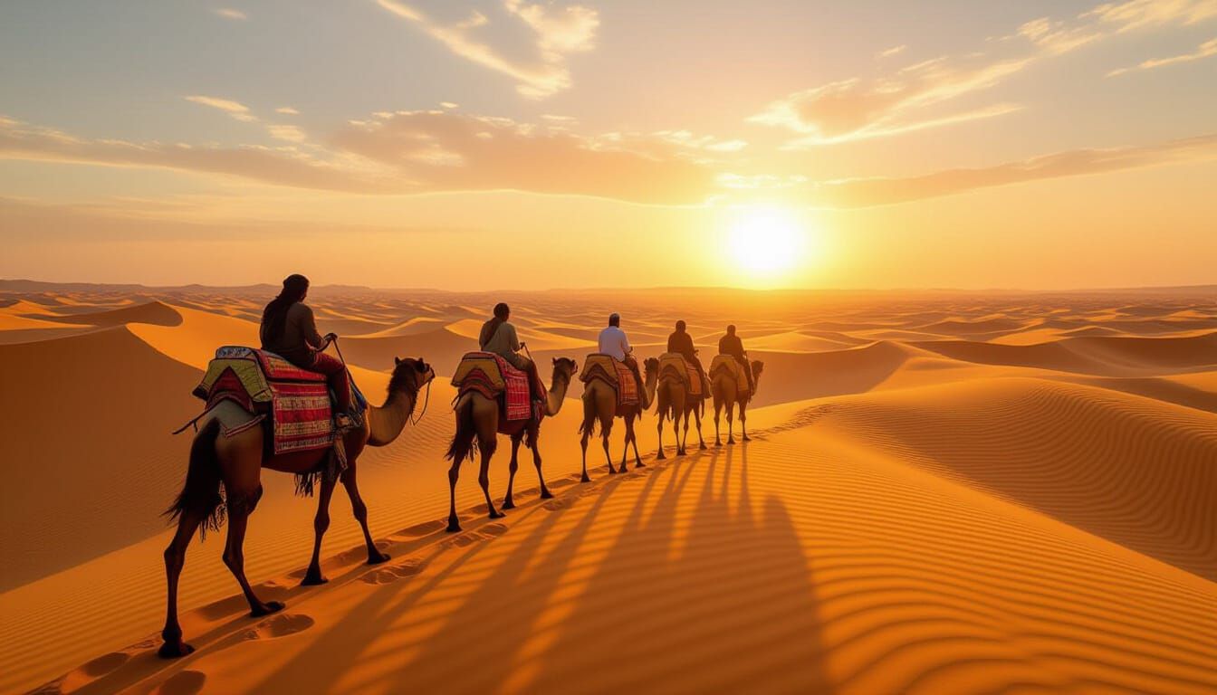 Photorealistic Desert Caravan at Golden Hour