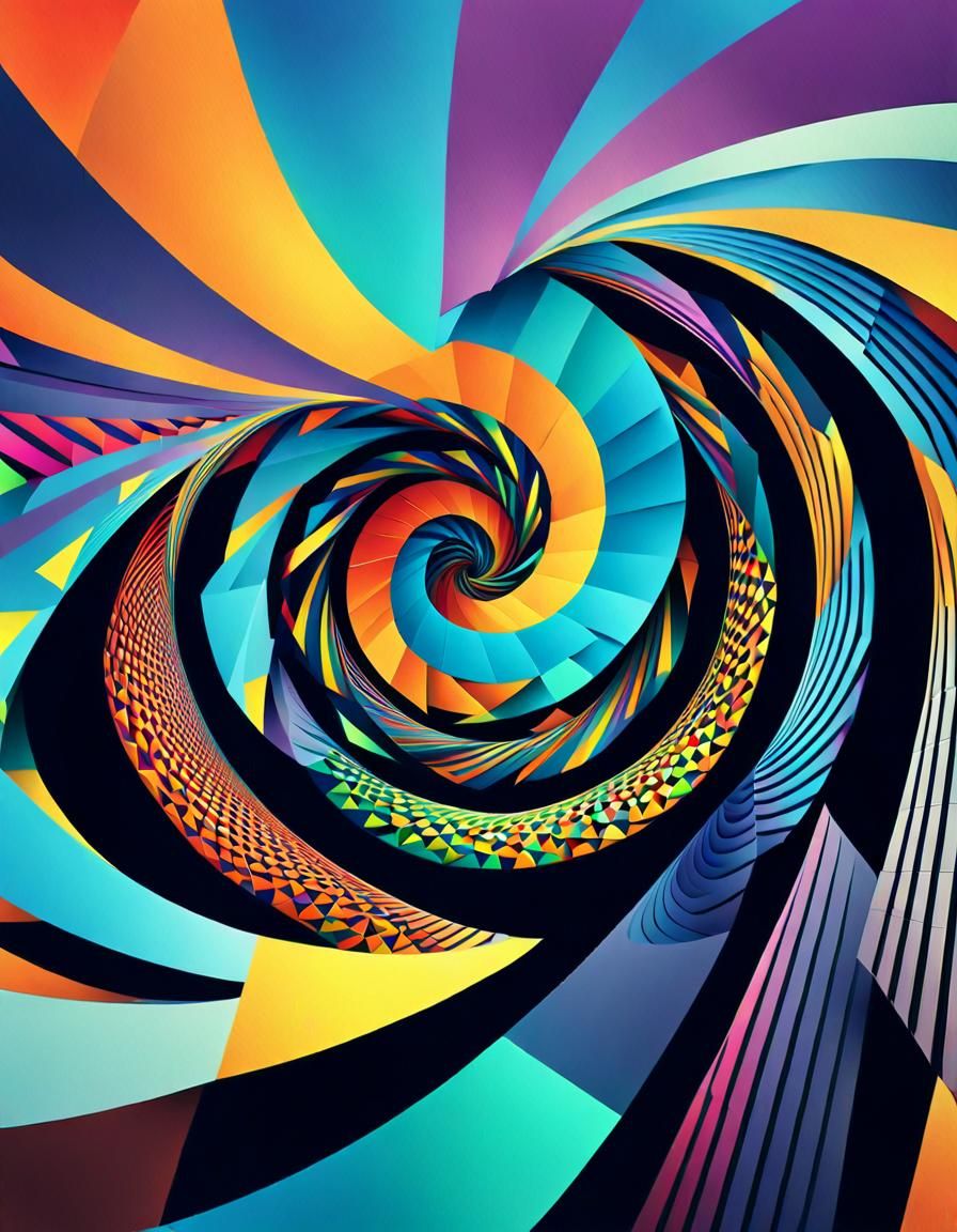 Vibrant Geometric Spiral in Op Art Style