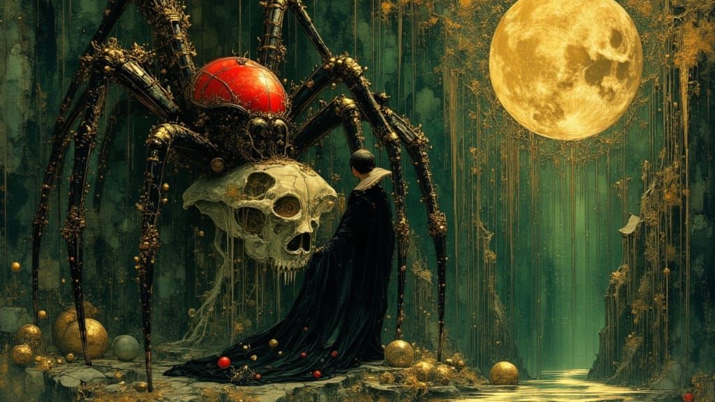 Gothic Spider Queen on Throne with Frazetta Energy