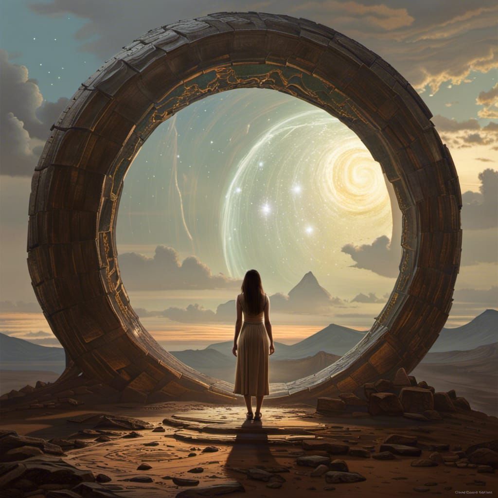 Woman Before Cosmic Portal: Painterly Style