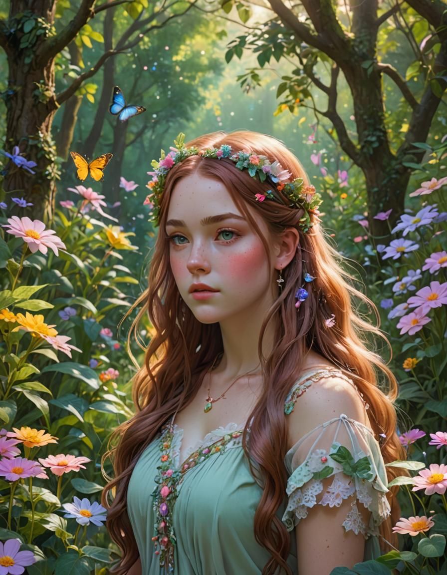 Pastel Princess Portrait in Whimsical Fairycore Garden