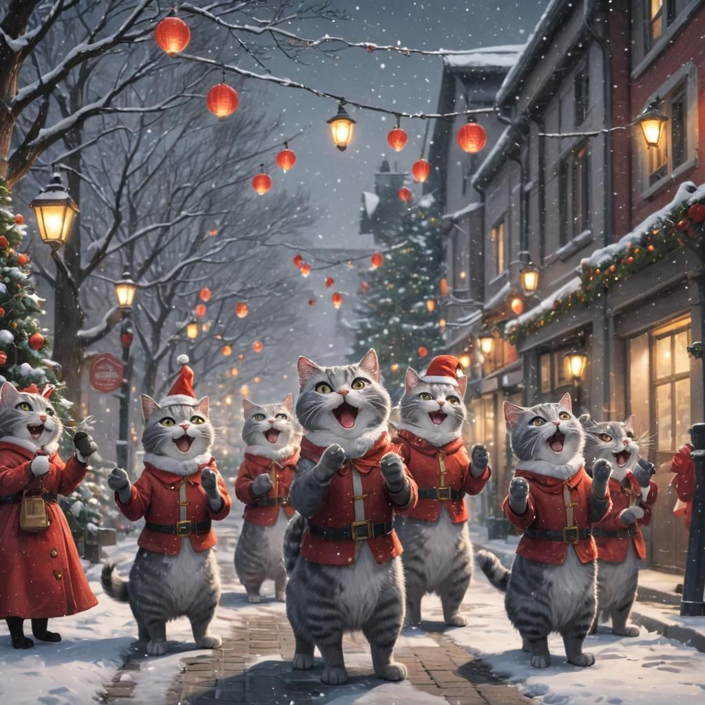 Cats Sing Christmas Carols in Anime Style