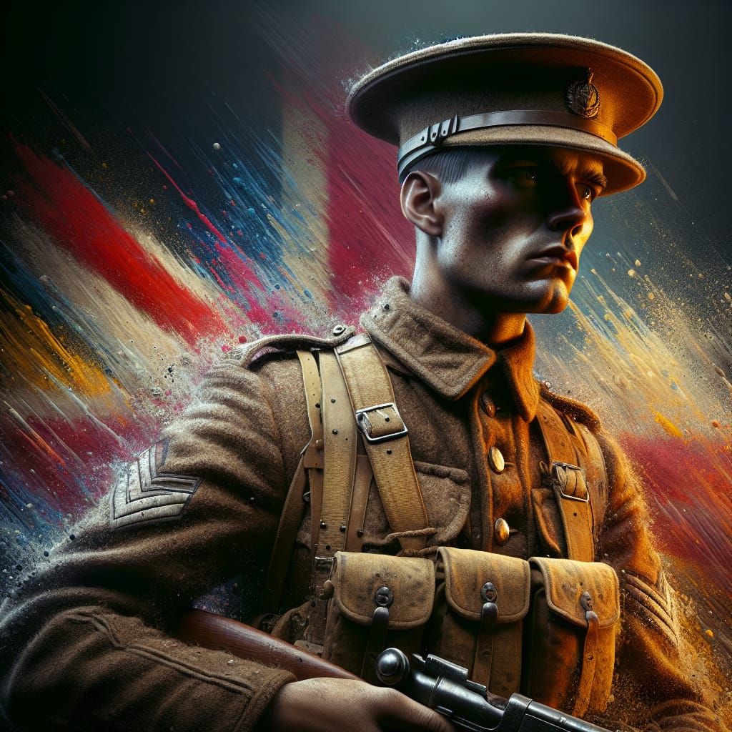 British WWI Soldier Portrait in Splash Art Style
