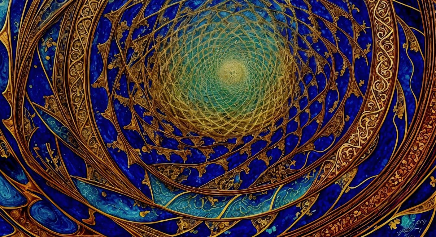 Mystical Cosmic Spirals in Alcohol Ink Illustration