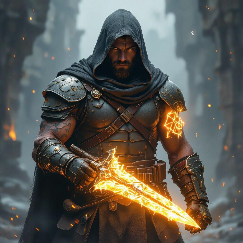 Warforged Warrior with Magic Runes in Dark Fantasy