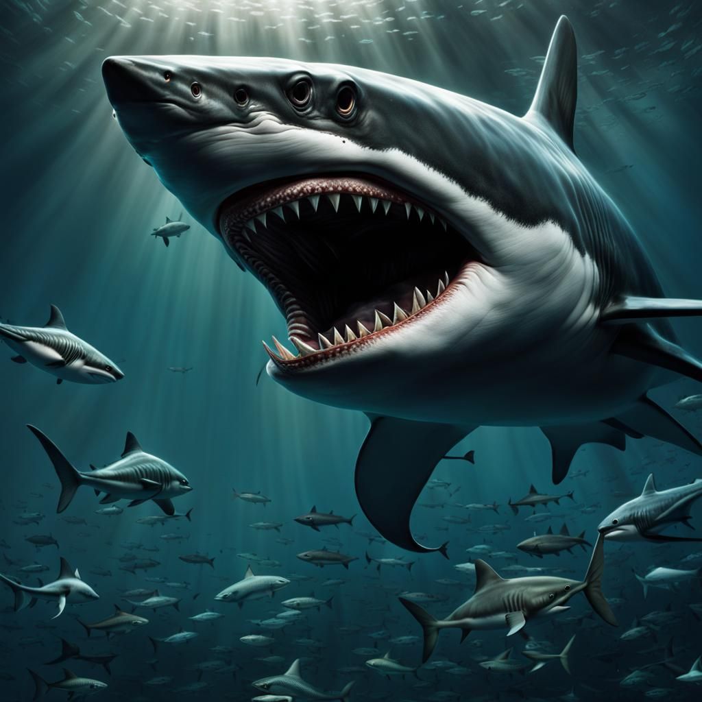 Terrifying Shark Looms Large in Dark Ocean