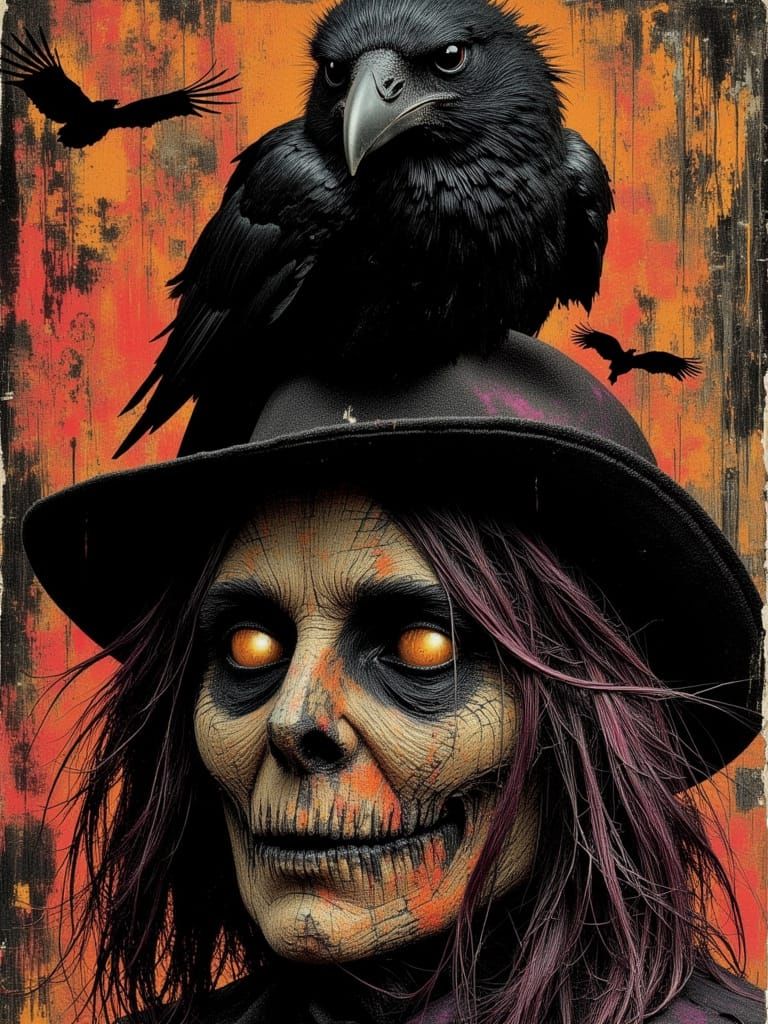 Pop Art Halloween Portrait: Raven & Scarecrow