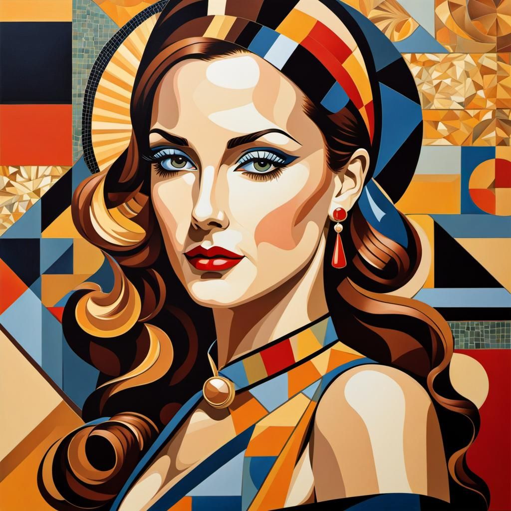 Flight Attendant Portrait in Cubist Expressionist Style