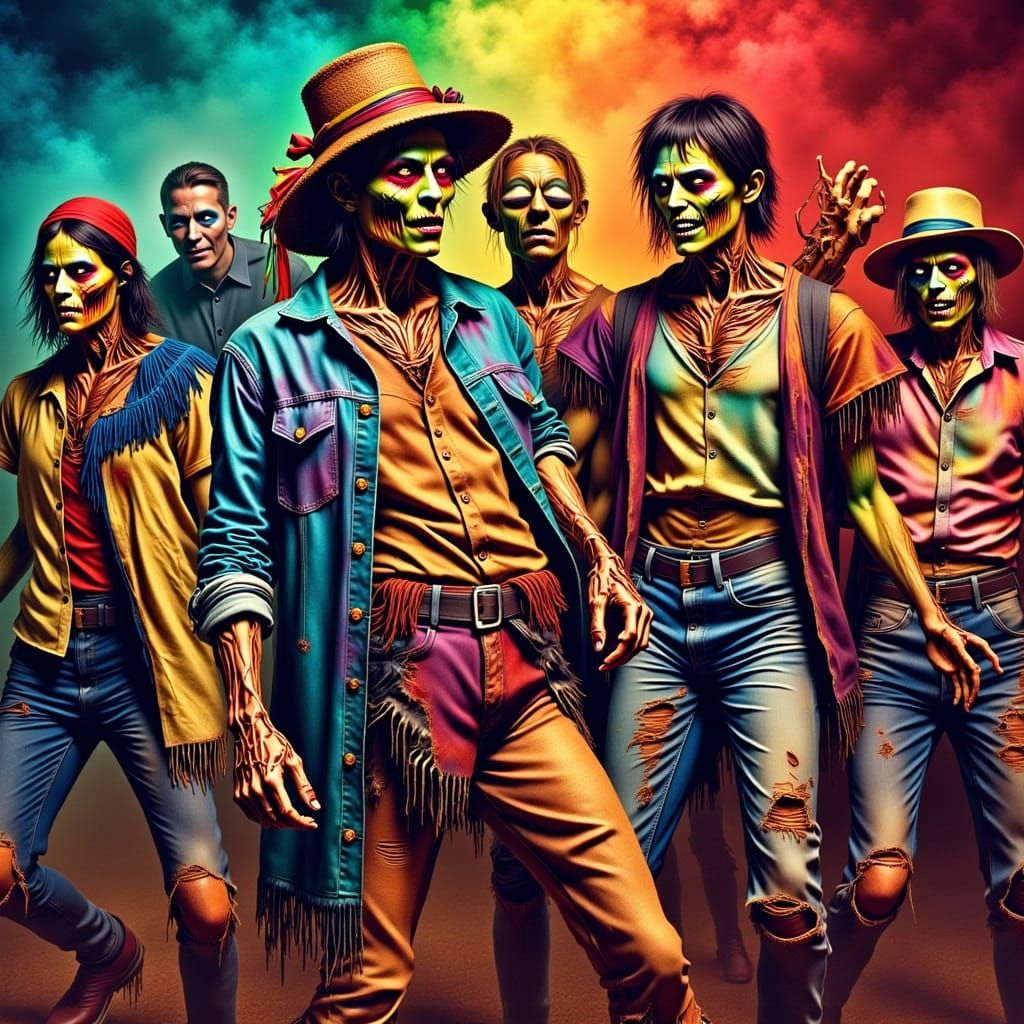 Creeper Zombies Pride Dance in Van Gogh Style