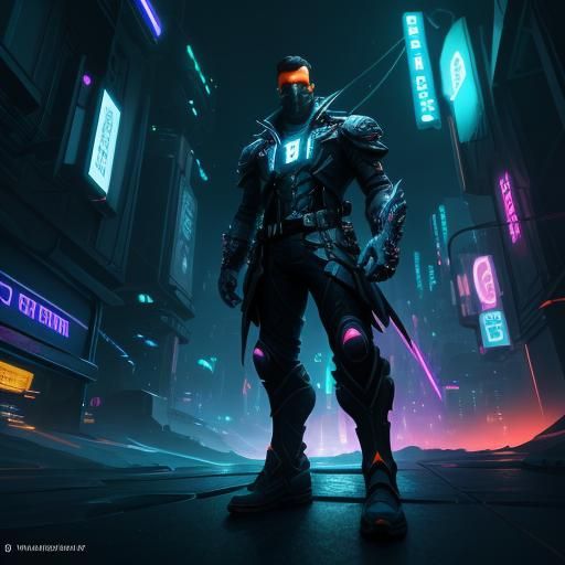 Neon Cityscape Detective in Electric Blue and Orange