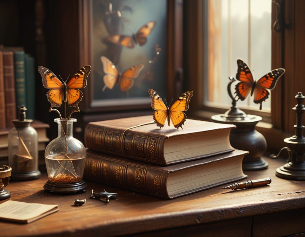 Dried Butterflies in a Vintage Study