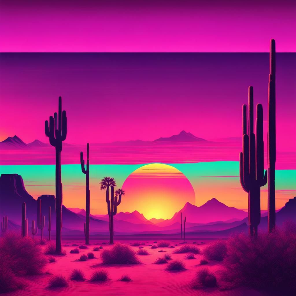 Synthwave Desert Sunrise: Retro Neon Landscape