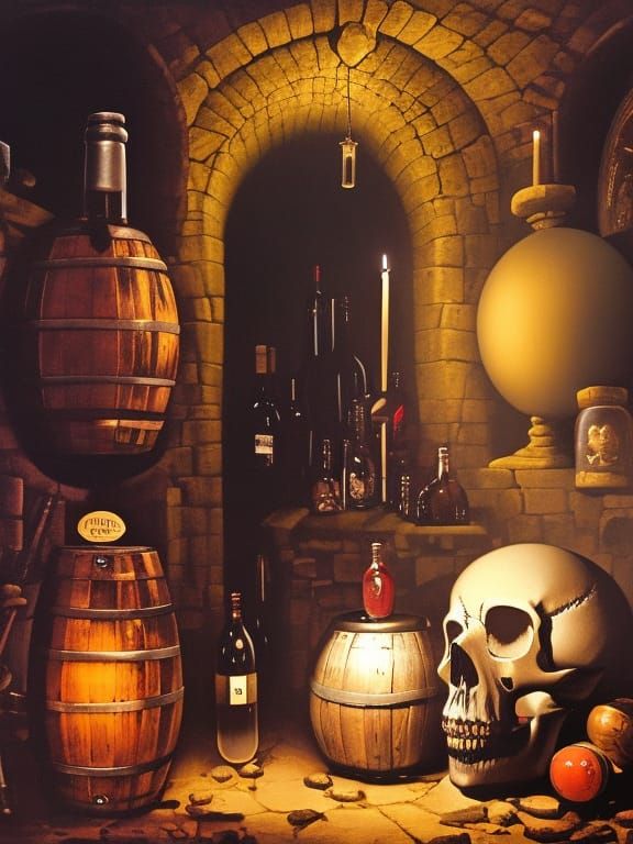 Gothic Wine Cellar: Cask of Amontillado, Oil Painting