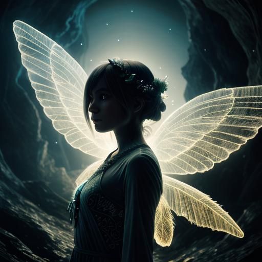 Ethereal Light Fairy in Eerie Cave Portrait