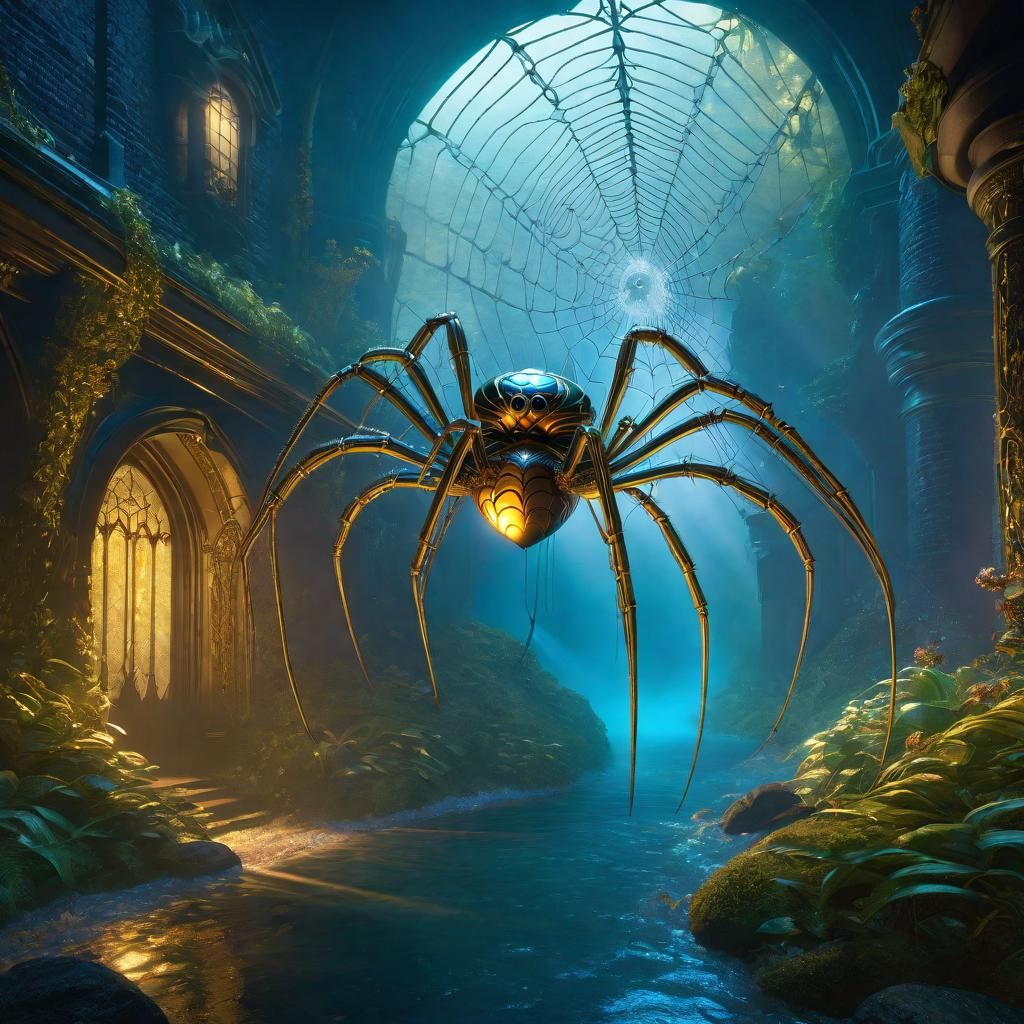 Mythical Spider Weaving Soul-Catching Web in Hyperdetailed F...