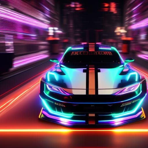 Neon Race Car Drifting Through Shibuya Streets