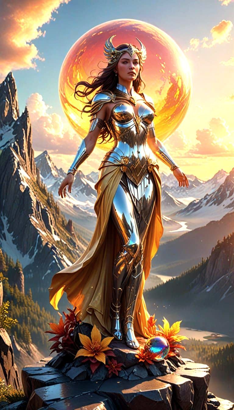 Chrome Goddess on Crystal Mountain, Artstation Fantasy