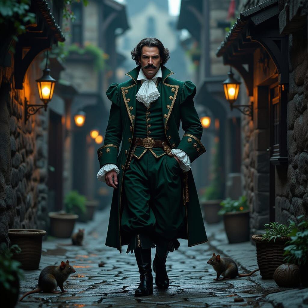 Gentleman in Dark Medieval Alley: Digital Matte Painting