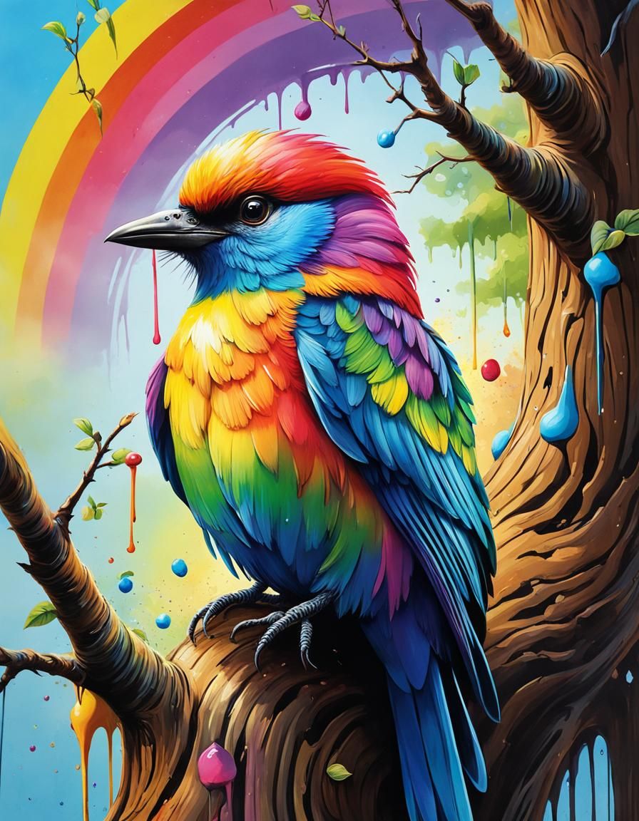 Rainbow Bird Graffiti Art in Spring