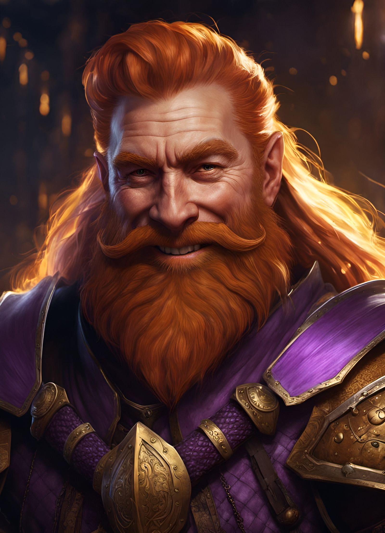 Smiling Ginger Dwarf Warrior Portrait in Dark Fantasy Style