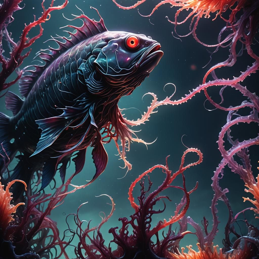 Bioluminescent Deep Sea Fish in Surreal Style