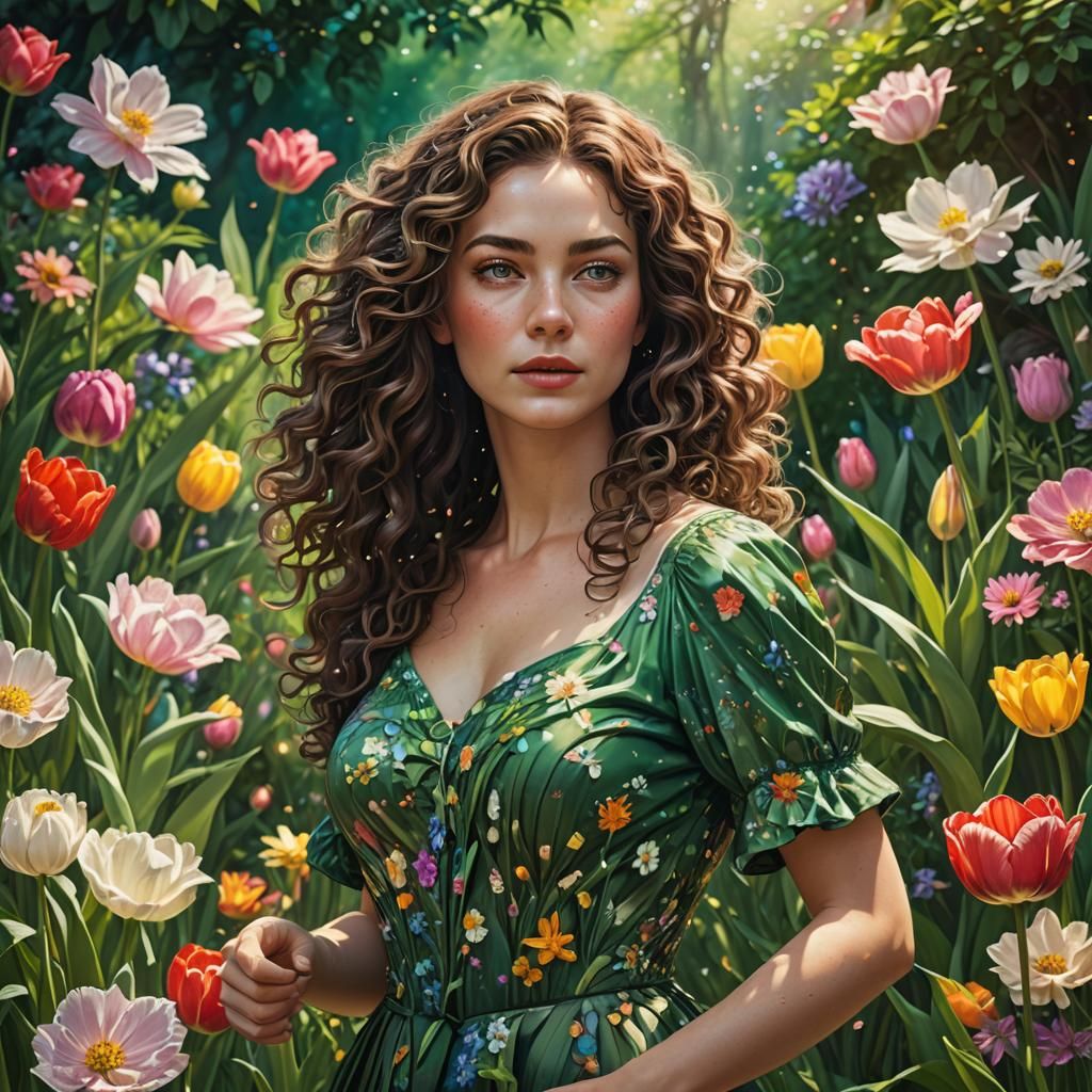 Lush Garden: Hyperrealistic Portrait of Sophia