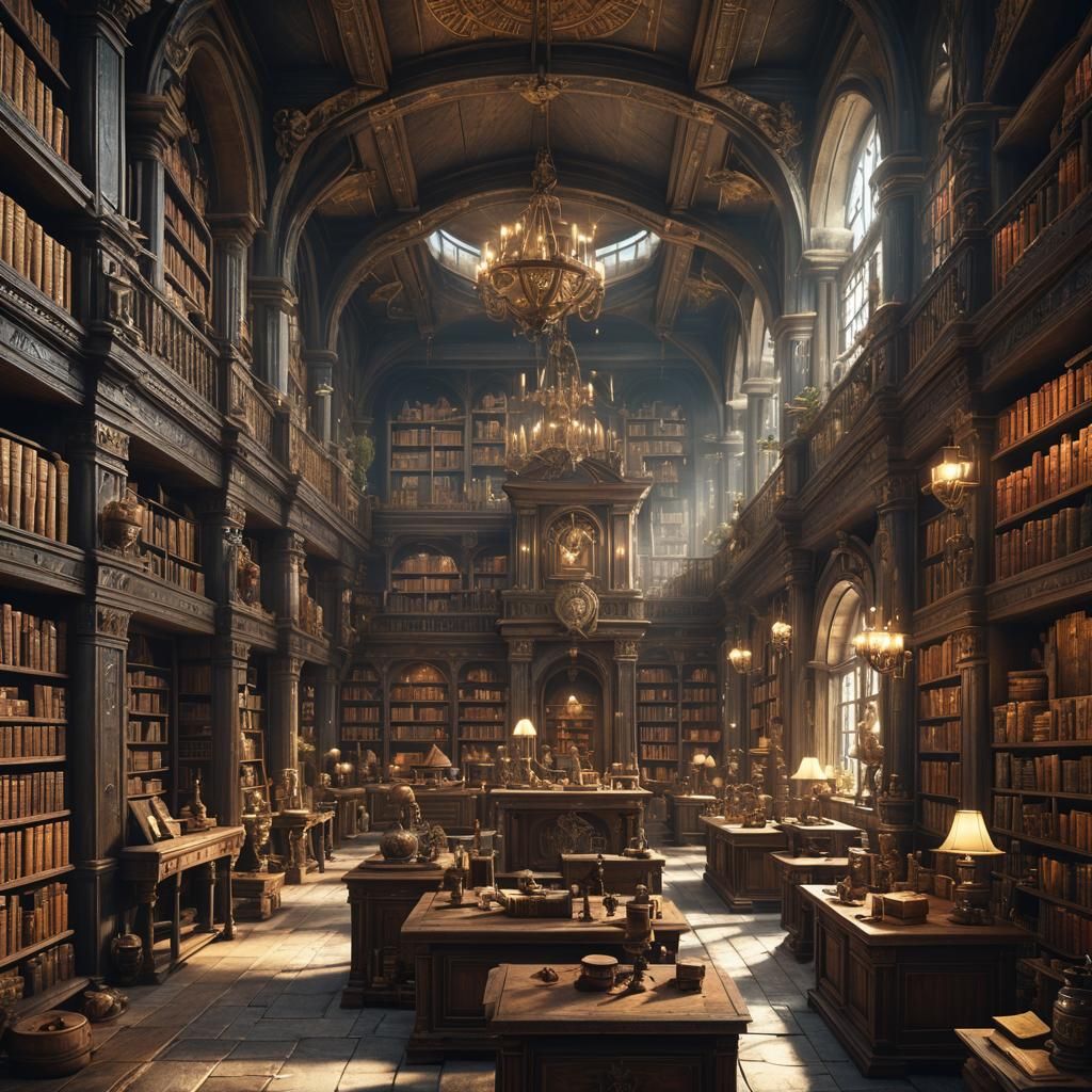 Warhammer Apothecary in Ancient Library: Digital Matte Paint...