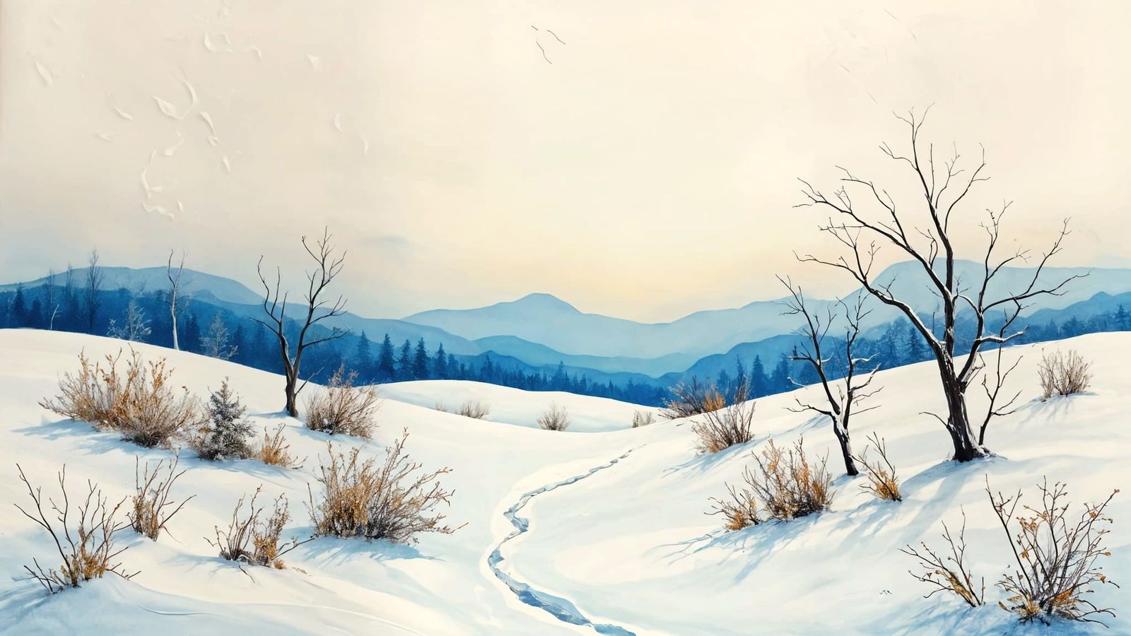 Impressionist Snowy Landscape Acrylic Masterpiece