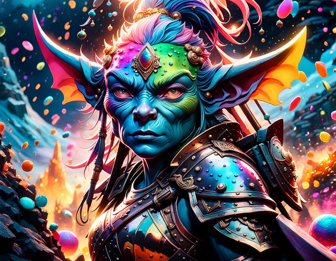 Female Goblin Warrior in Double Exposure Battle