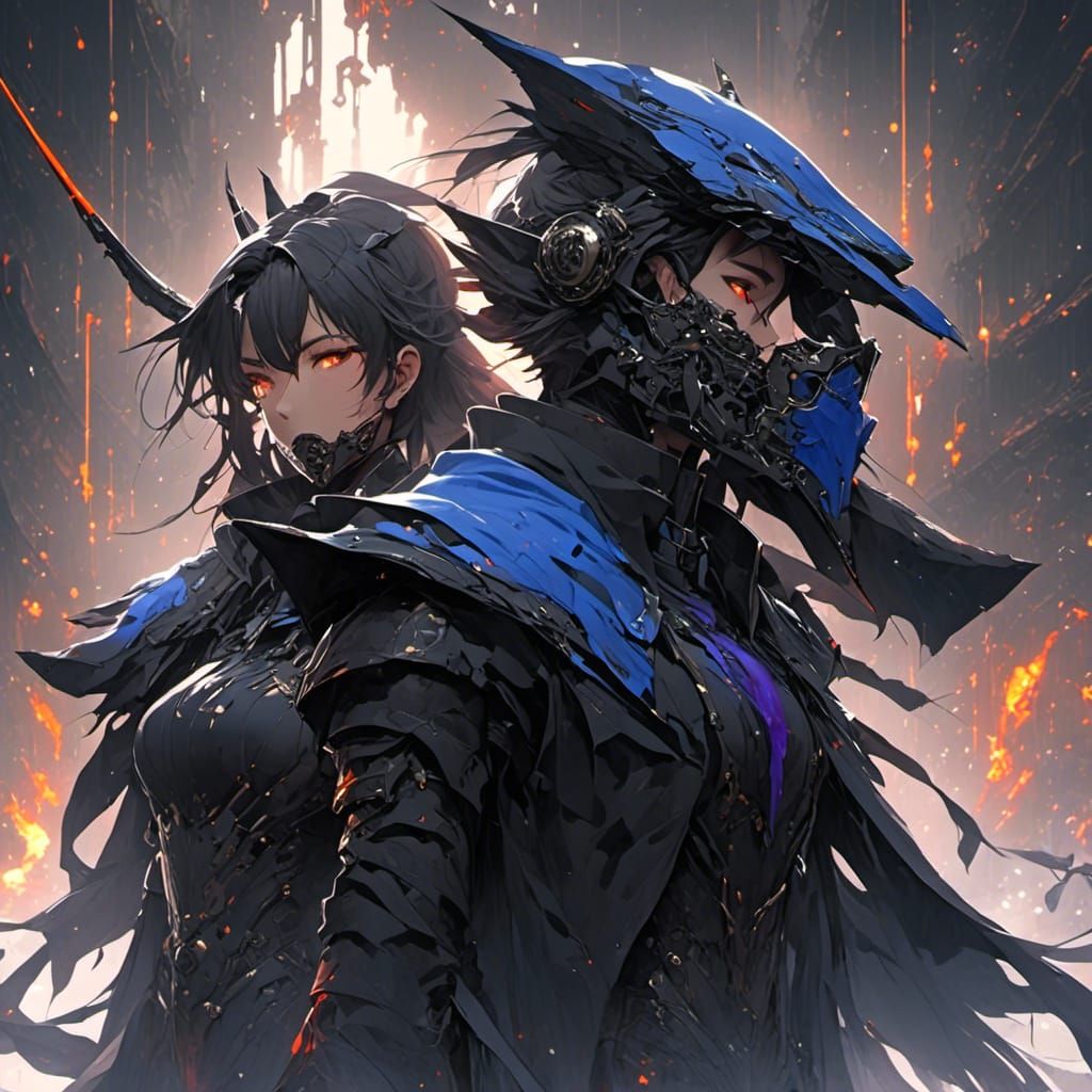 Steampunk Asian Android Farewell in Glitch Art Style