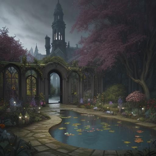 Ethereal Macabre Secret Garden: Expressionist Gouache Painti...