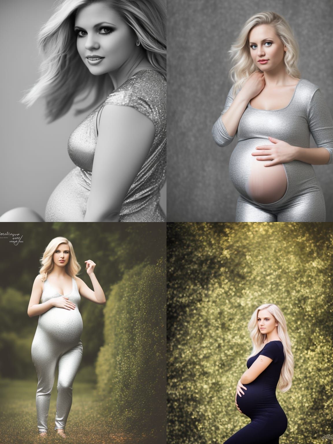 Pregnant Blonde in Silver Catsuit: Professional Photography
