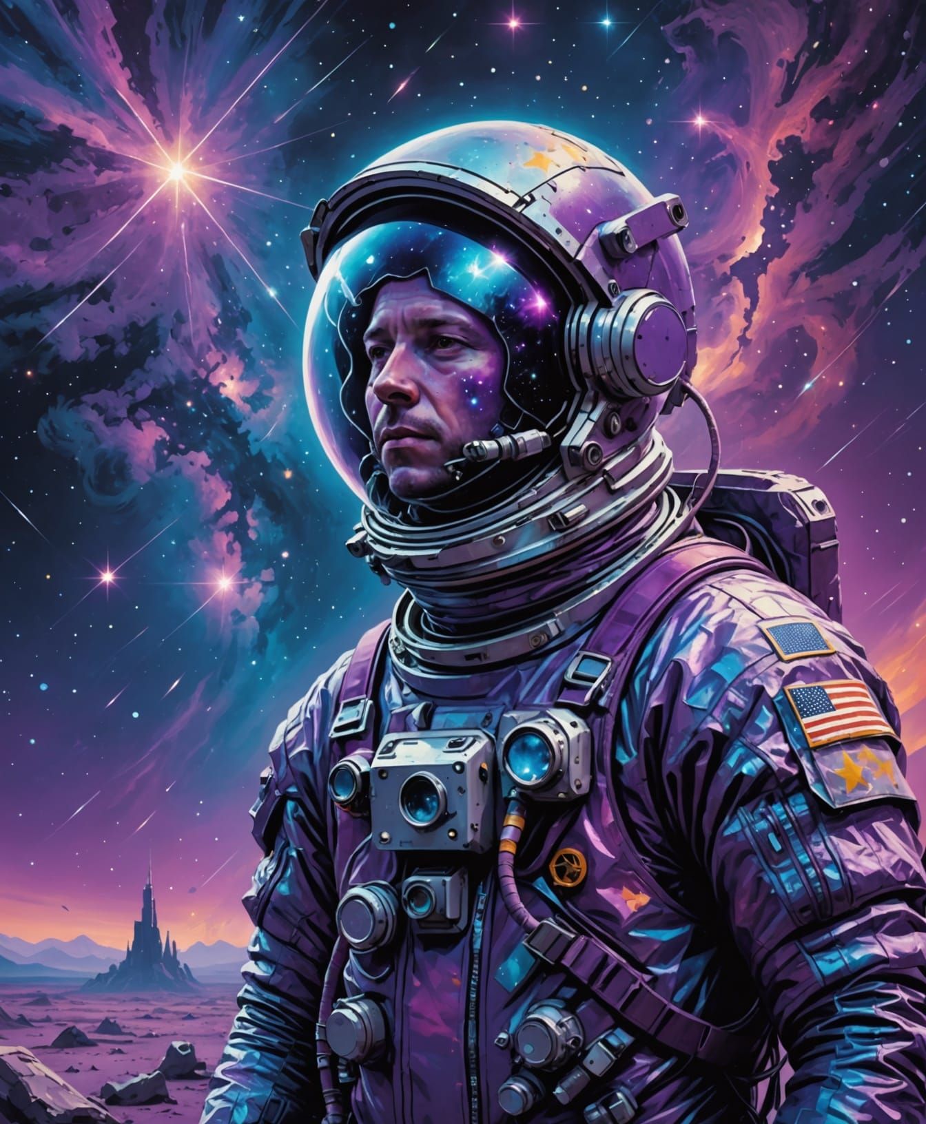 Astronaut Drifts Through Nebula With Star Map