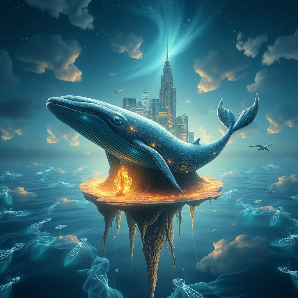 Surreal Dreamworld with Floating Islands and Celestial Whale