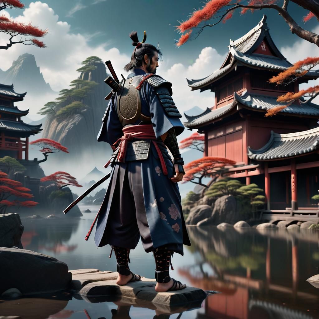 Samurai Contemplation: A Detailed Matte Painting