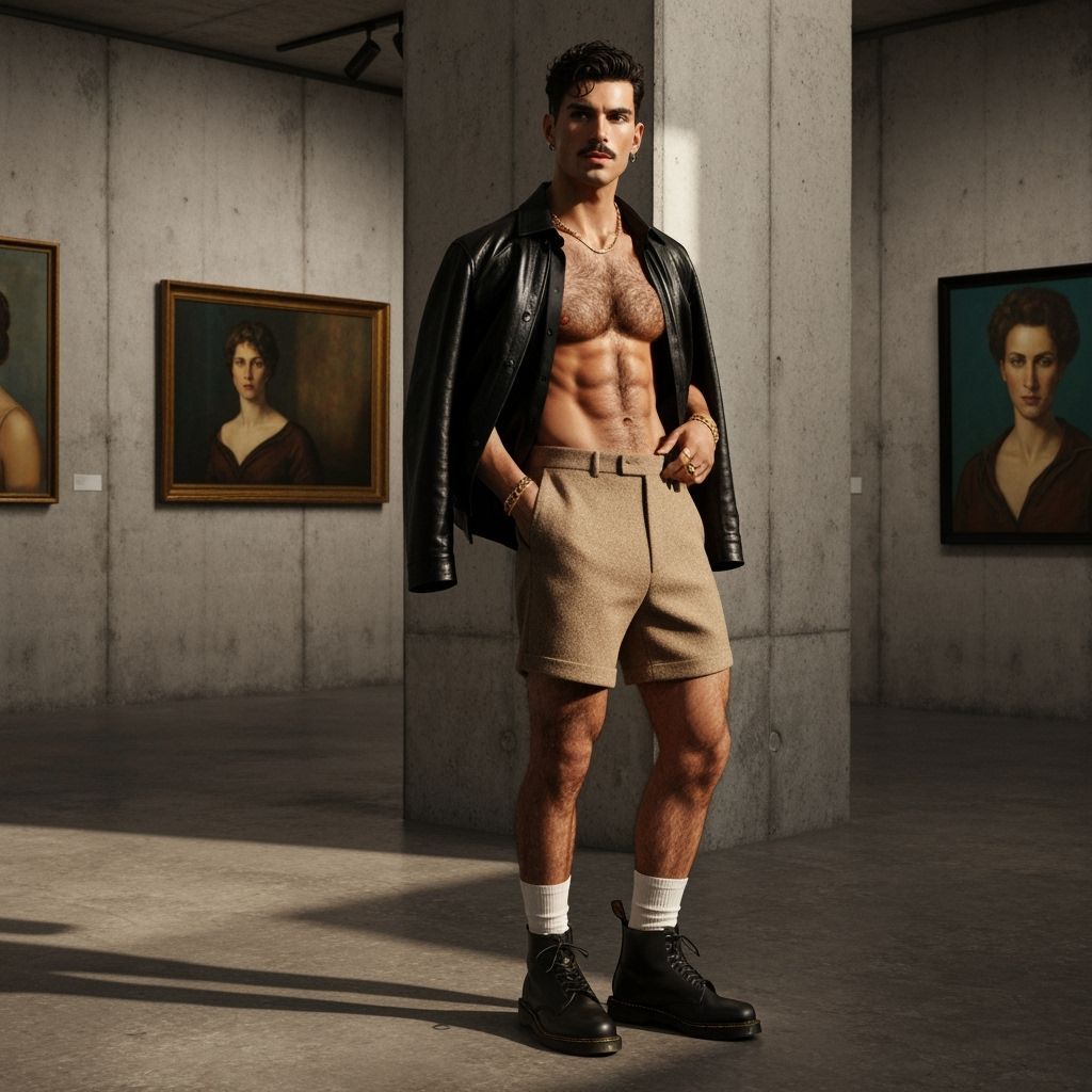 Athletic Man in Silk Shirt and Leather Jacket