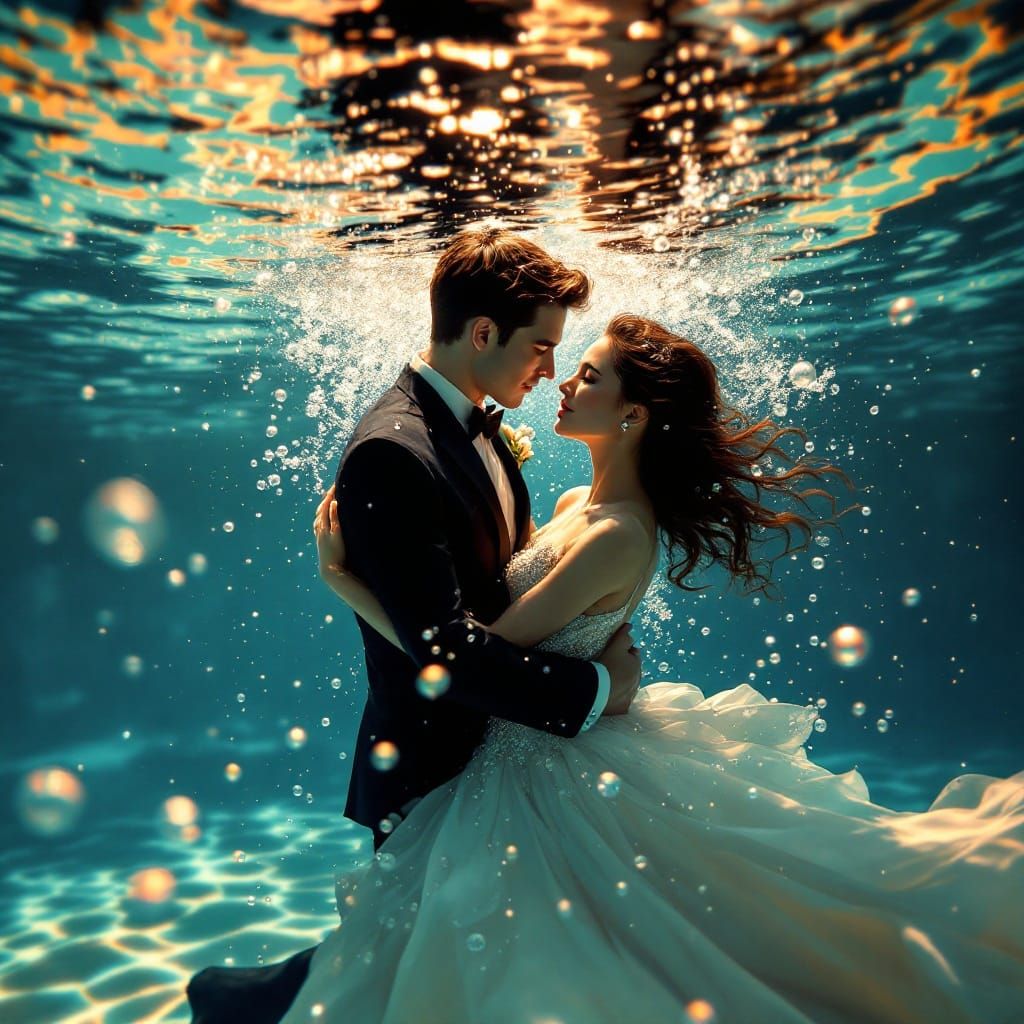 Dramatic Underwater Dance Scene in Hyperrealistic Style