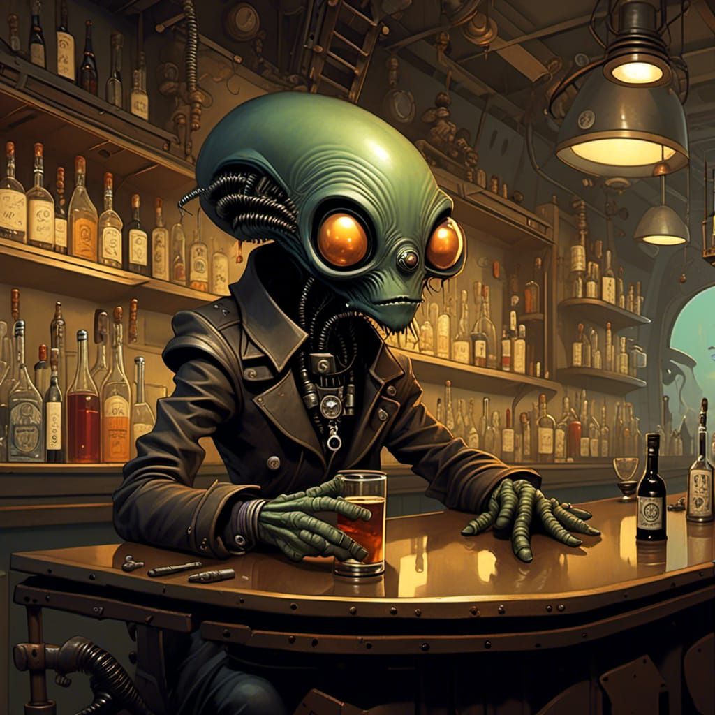 Dieselpunk Alien Bartender Portrait