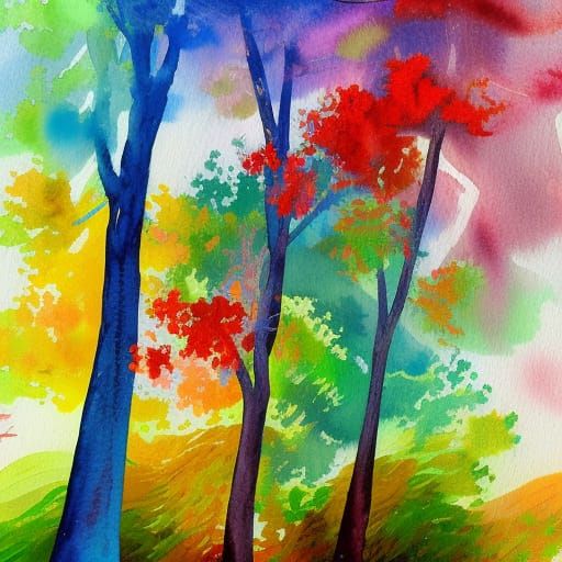 Magic Tree in Gouache Watercolor Style