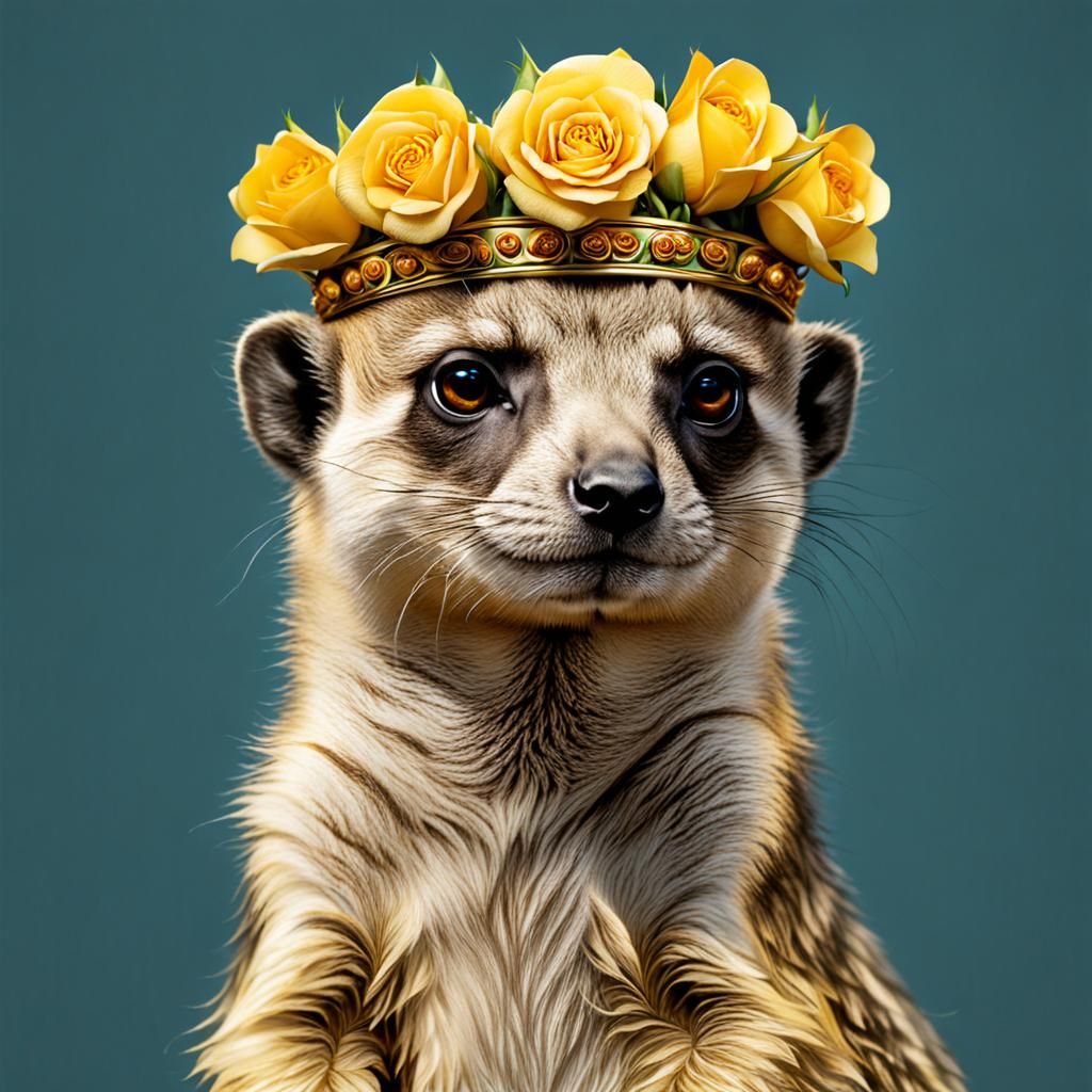 Meerkat King in Crown of Yellow Roses