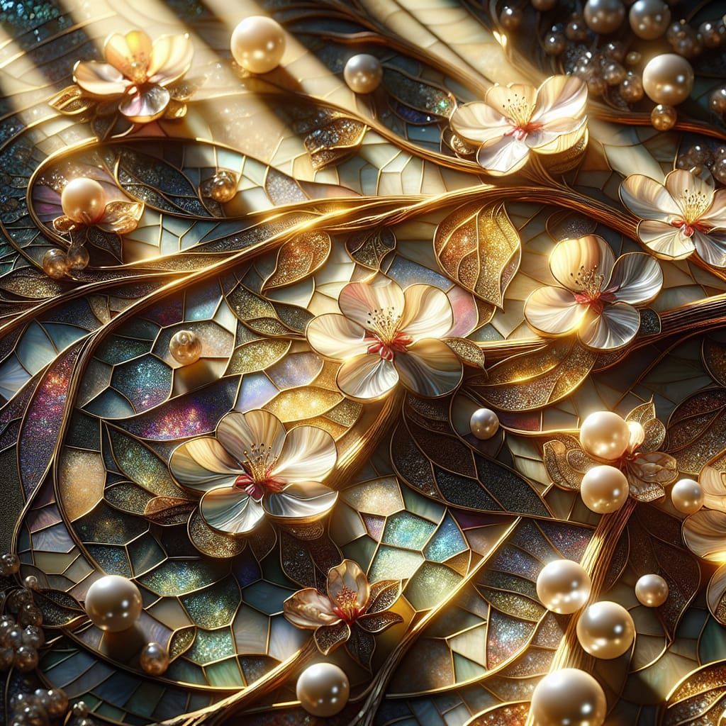 Kintsugi Art in Stained Glass with Apple Blossoms