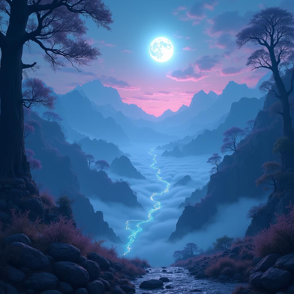 Ethereal Fantasy Landscape with Glowing Mythic Runes