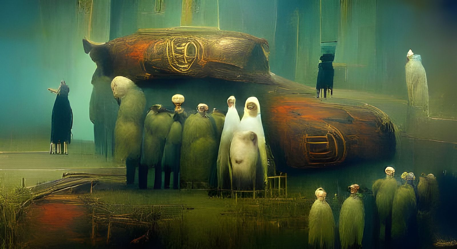 Mysterious Cult of Forgotten Secrets: Surreal Painting
