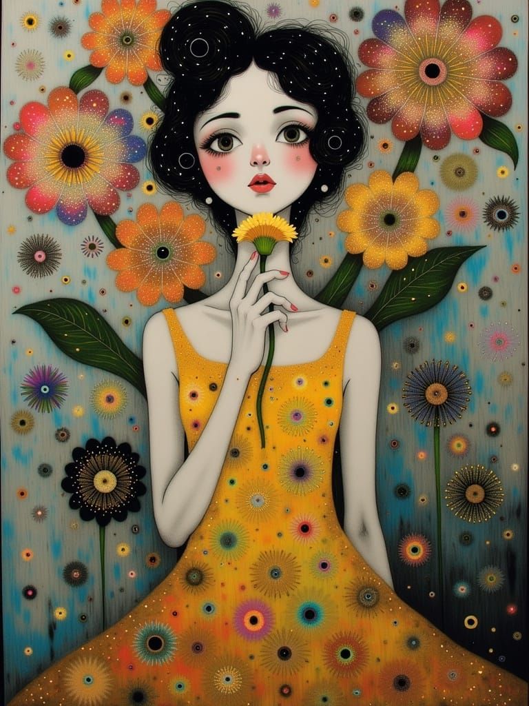 Golden Woman Portrait in Impressionistic Style