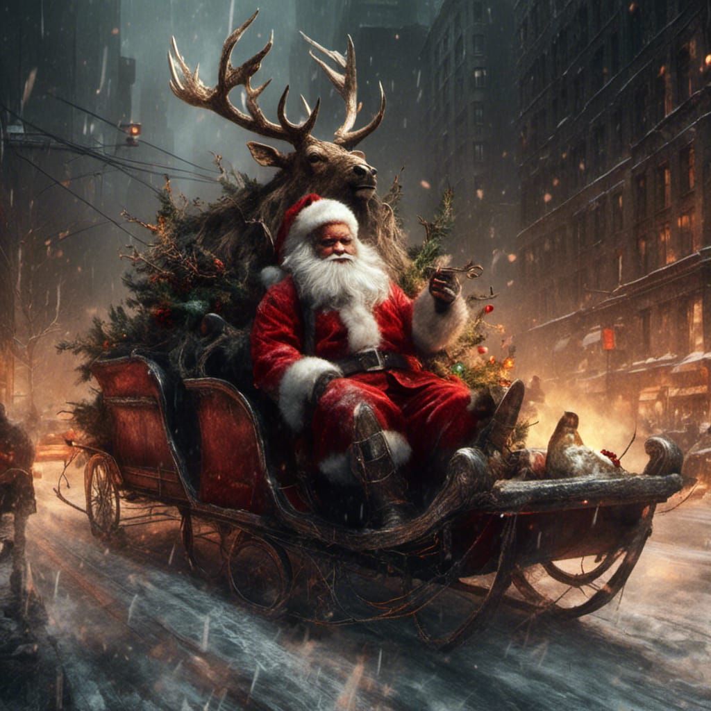 Heavy Metal Santa Claus Flies Over NYC