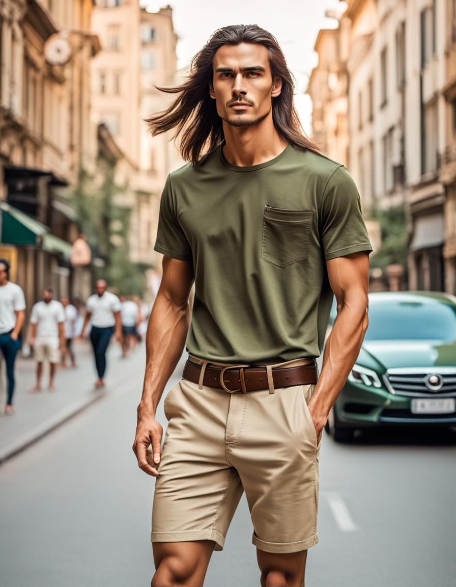Eurasian Man with Flowing Hair in Golden Hour